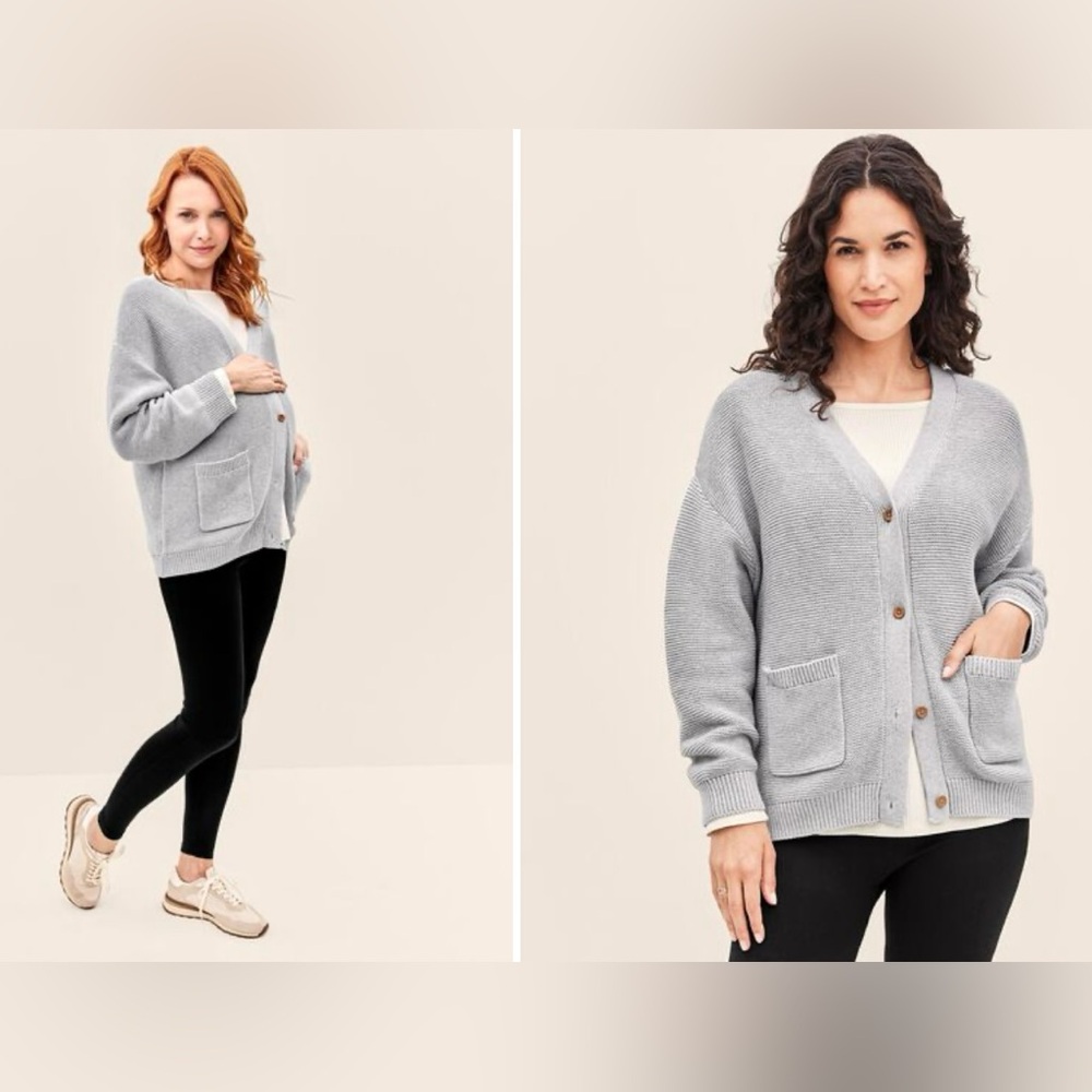 100% Cotton Oversized Cardigan - Gray